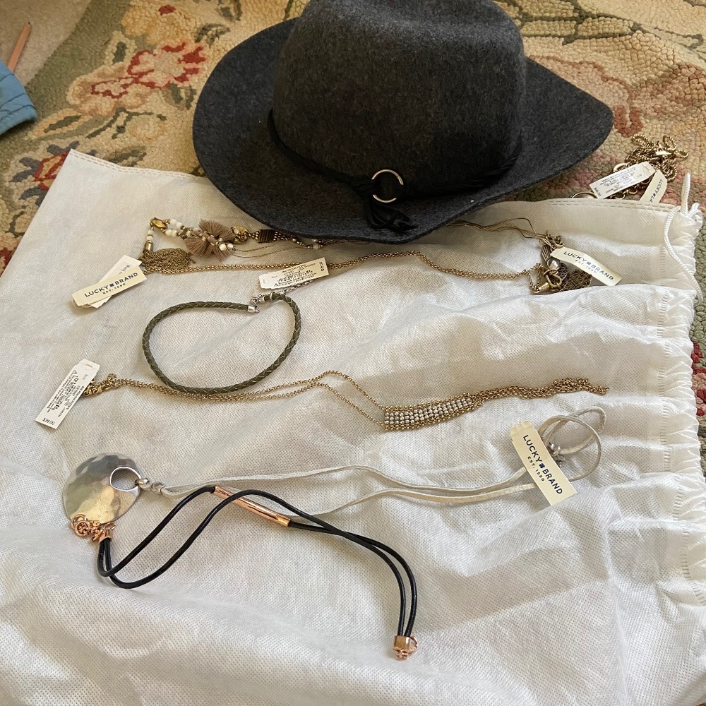 Bundle of Lucky Brand Necklaces and a hat-all new!